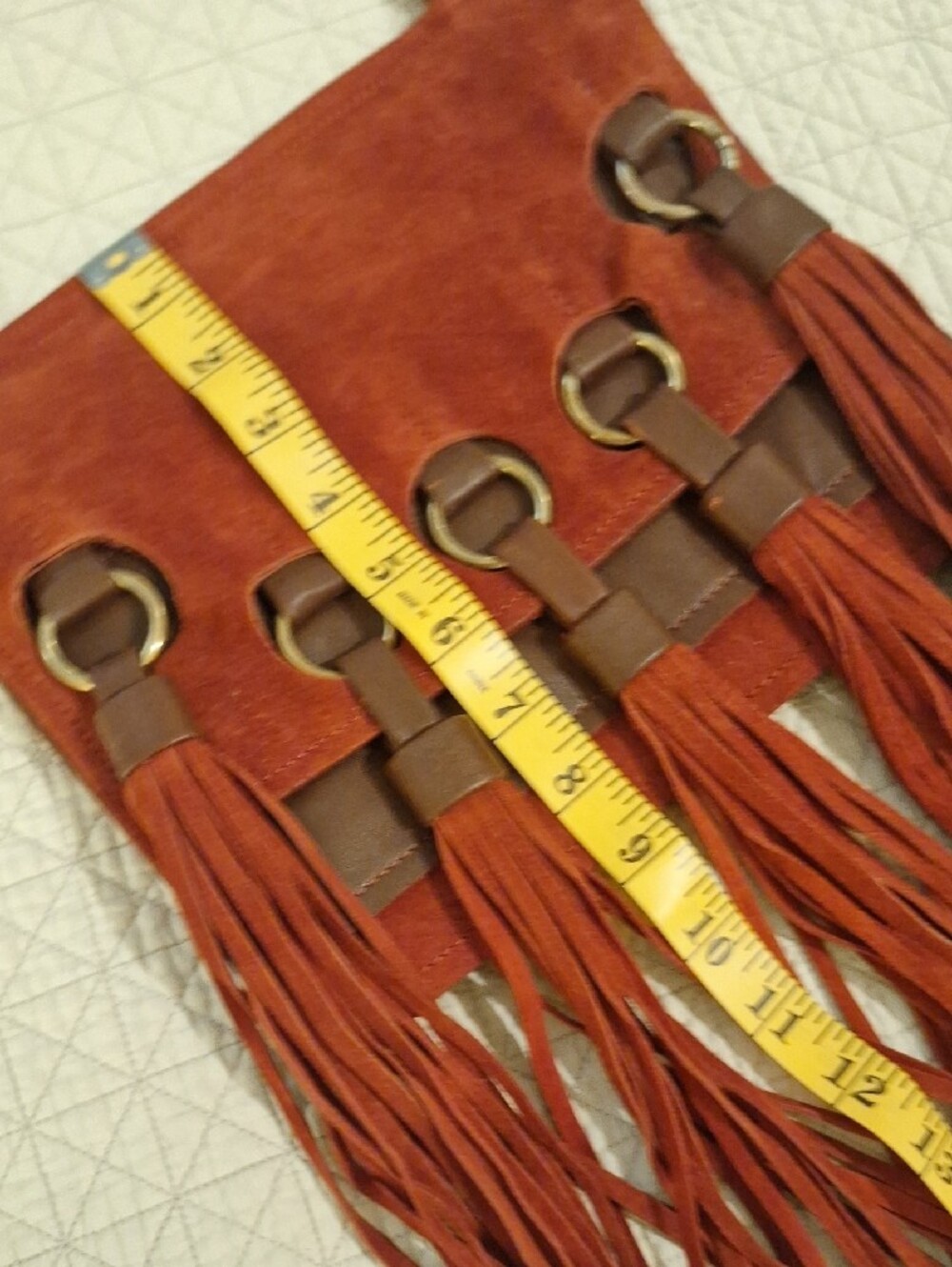 Free People Rust Red Suede Fringe Crossbody Bag w brass rings, leather accents - Picture 7 of 8